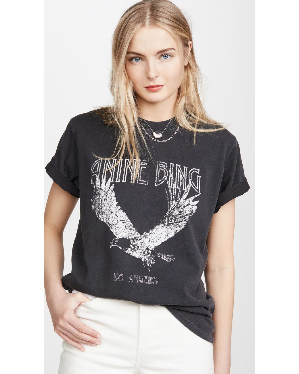 Anine Bing Lili Washed Black Eagle Tee | Lyst