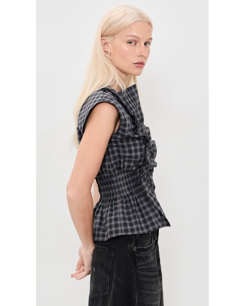 MSGM Black Plaid Blouse