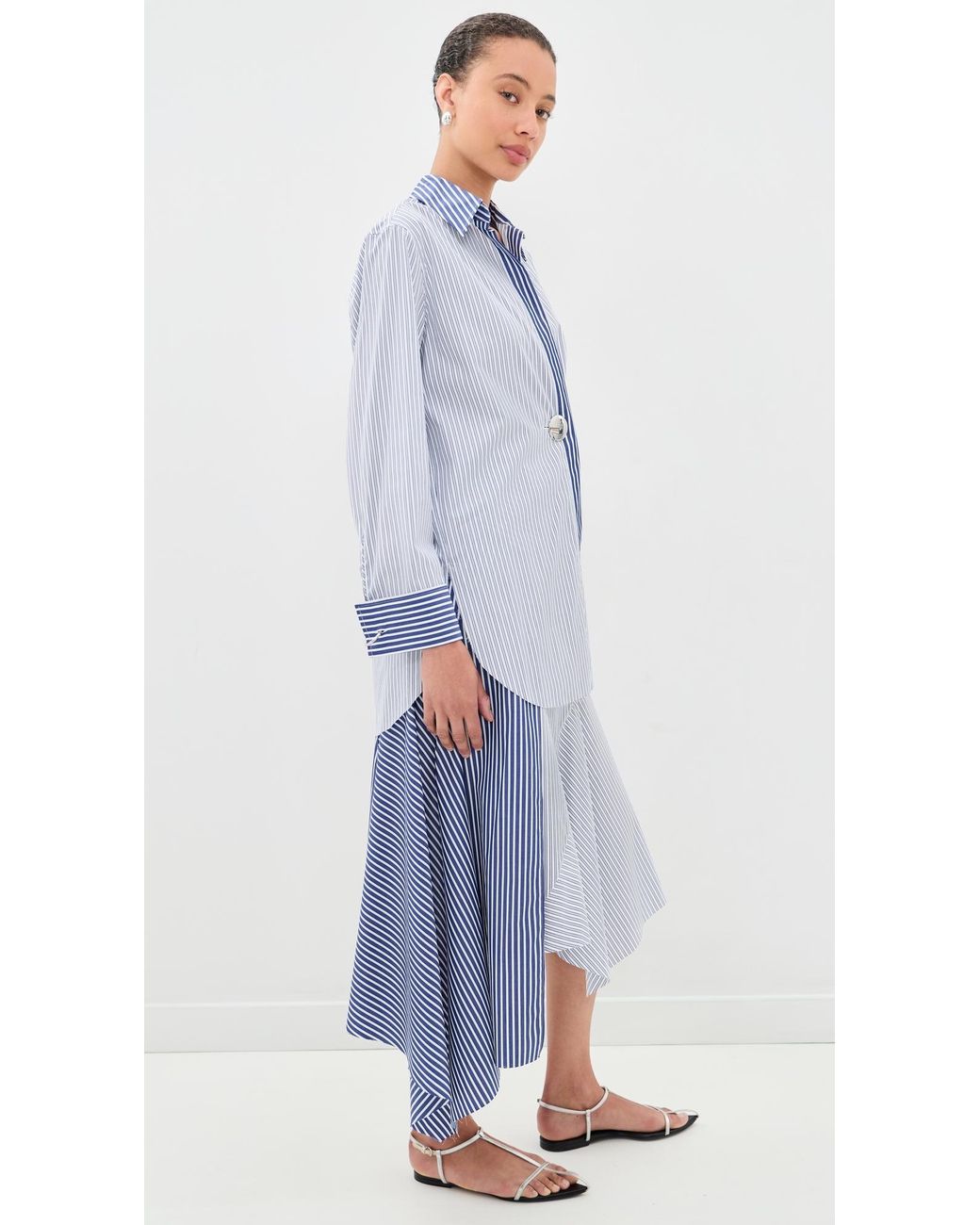 Marques'Almeida Blue Patchwork Overlapping Front Tailored Shirt