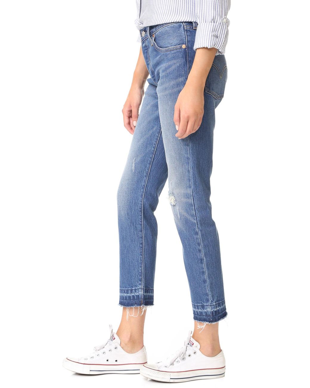 Levi's Denim 501 Frayed Hem Jeans in Blue | Lyst