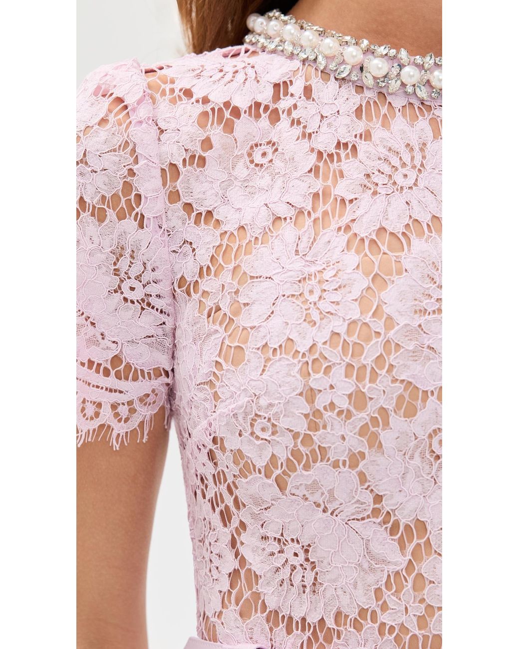 Self-Portrait Fine Lace Pearl Midi Dress in Pink | Lyst