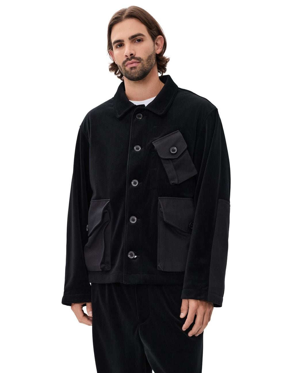 Y-3 Black Velour Button Jacket for men