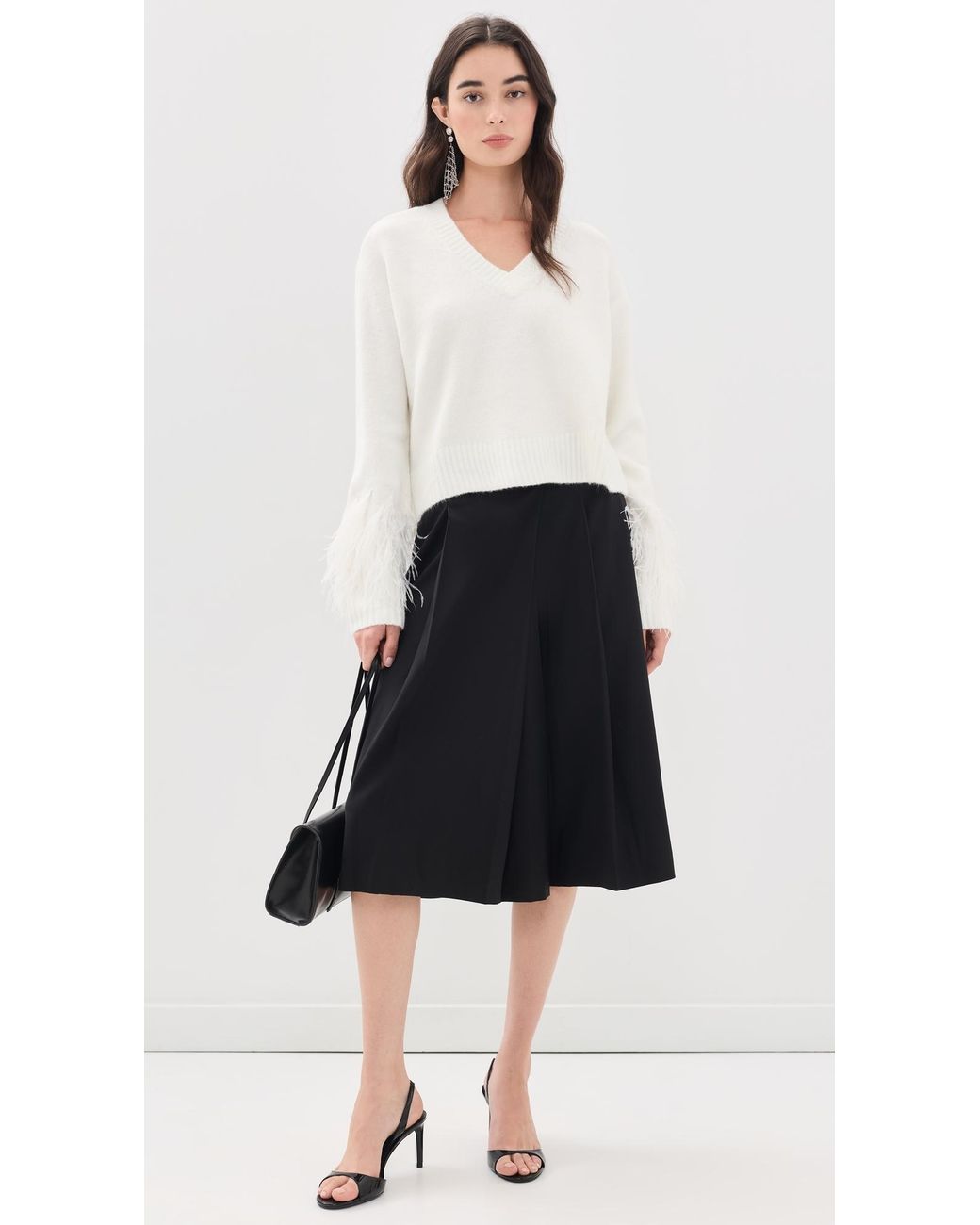 Cinq À Sept White Brianne Feather V Neck Pullover