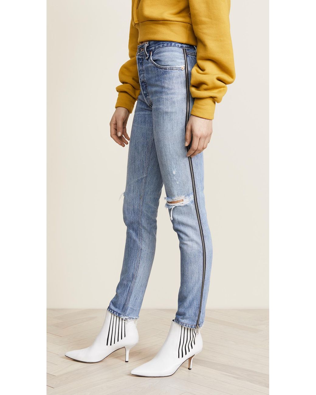 RE/DONE Levis High Rise Ankle Crop Zip Jeans in Blue | Lyst