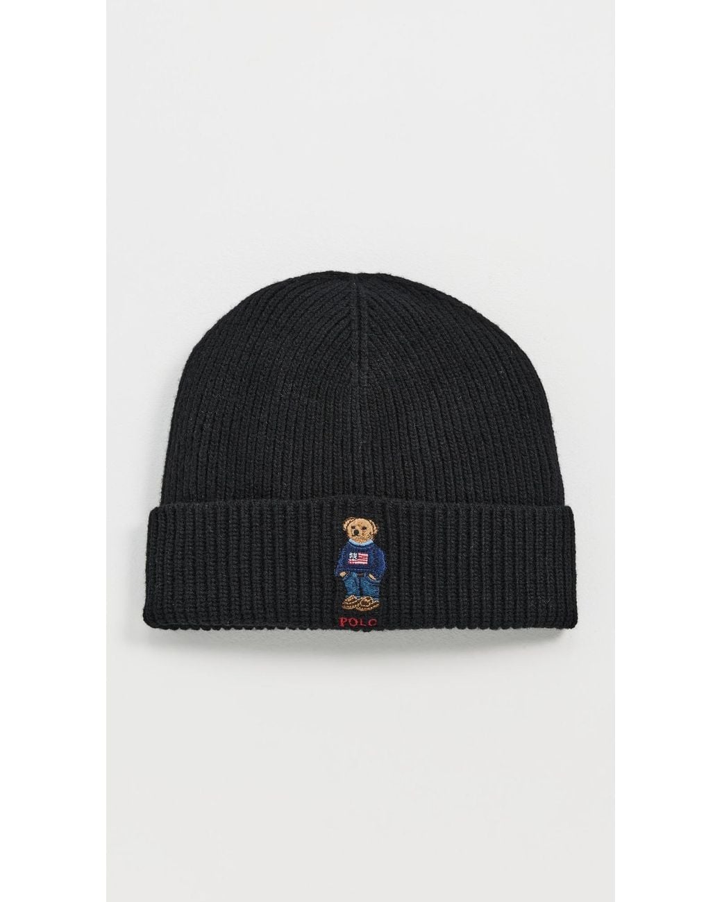 Polo Ralph Lauren Black Solid Flag Bear Beanie for men