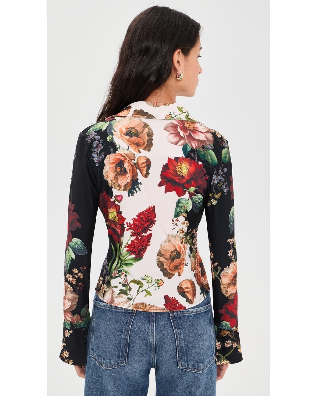 Alice + Olivia Red Freya Fitted Button Down Top