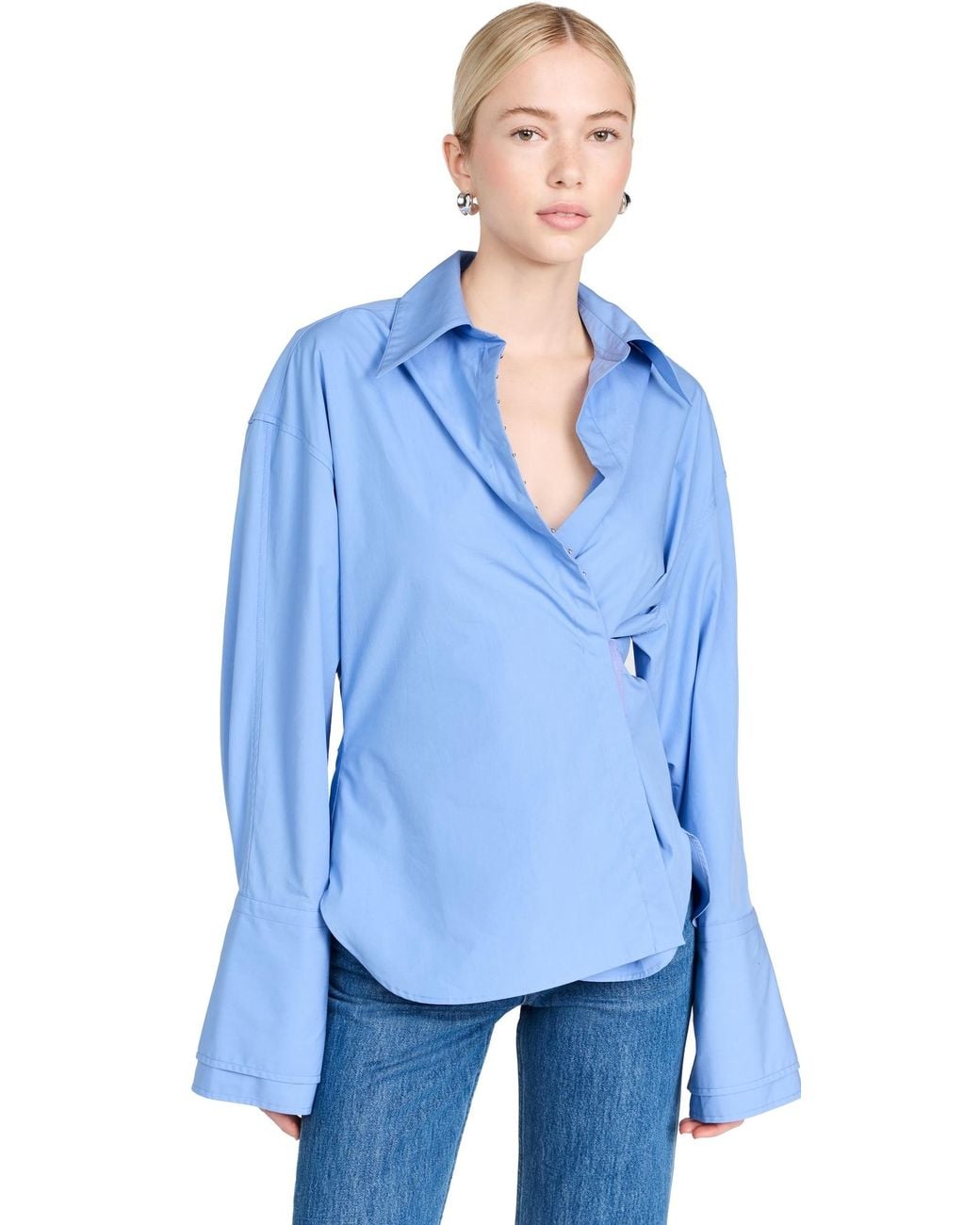 Rohe Lingerie Detailed Asymmetrical Shirt in Blue | Lyst