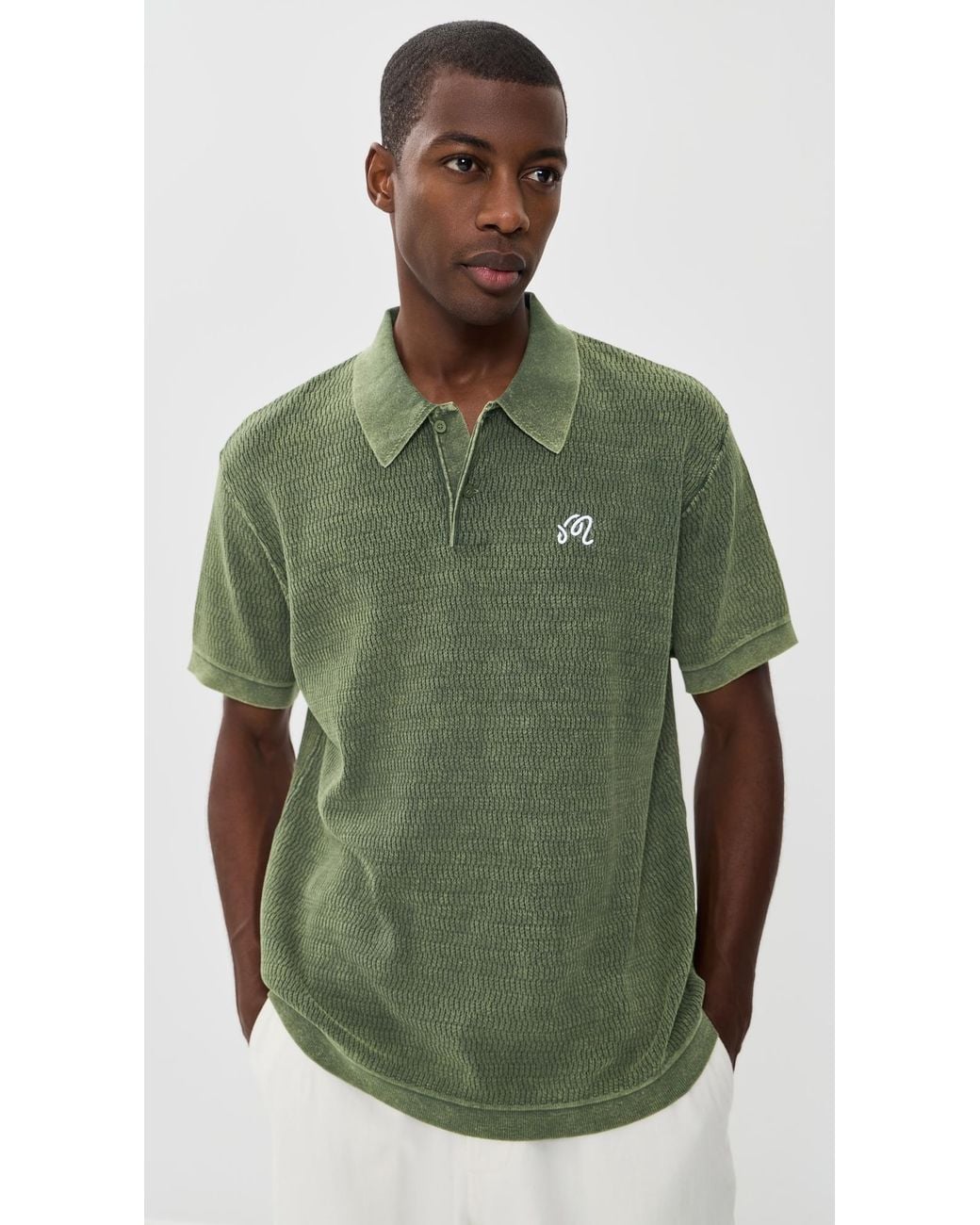 Malbon Green Brickwork Knit Polo for men