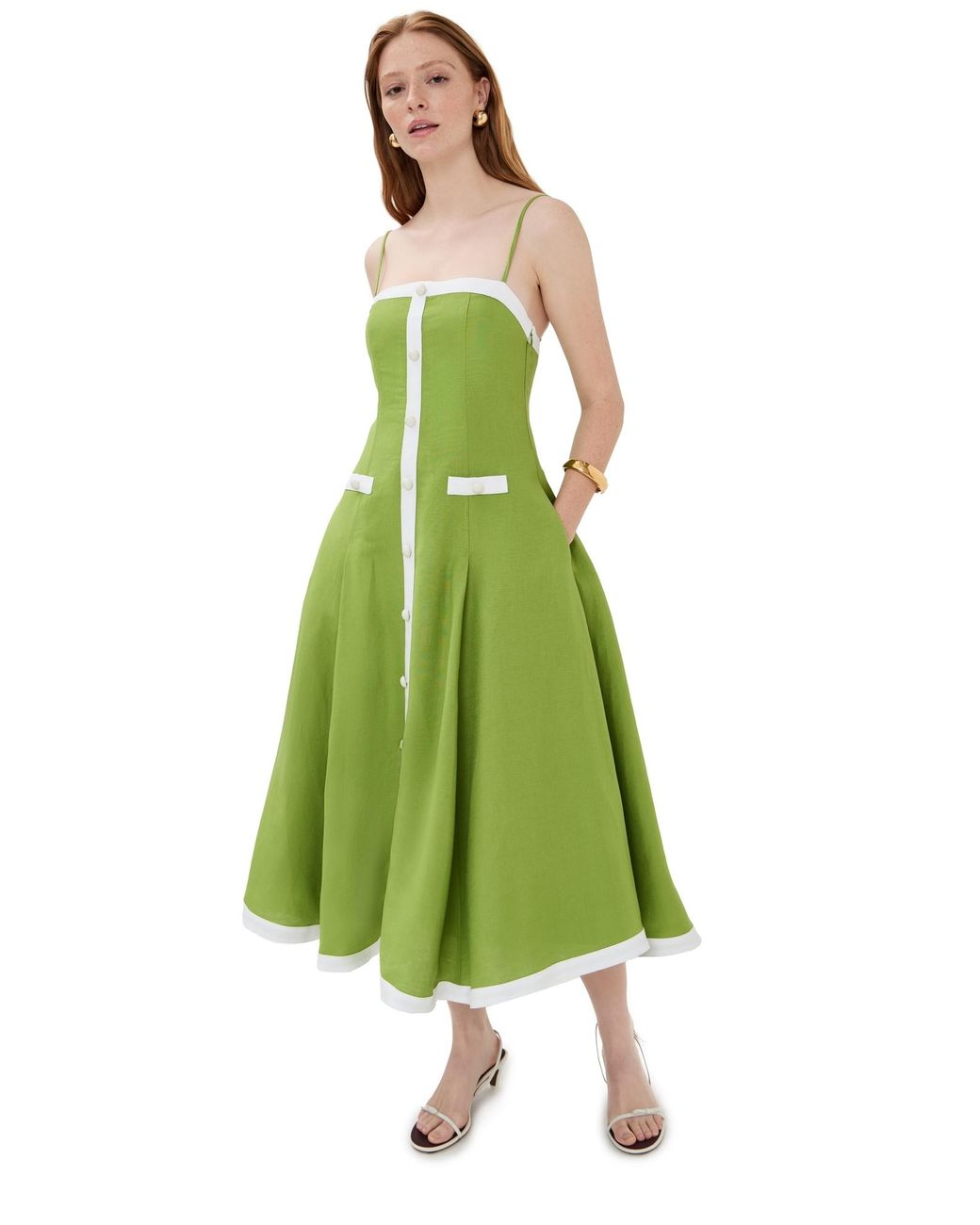 Jonathan Simkhai Cordelia Button Down Midi Dress in Green | Lyst