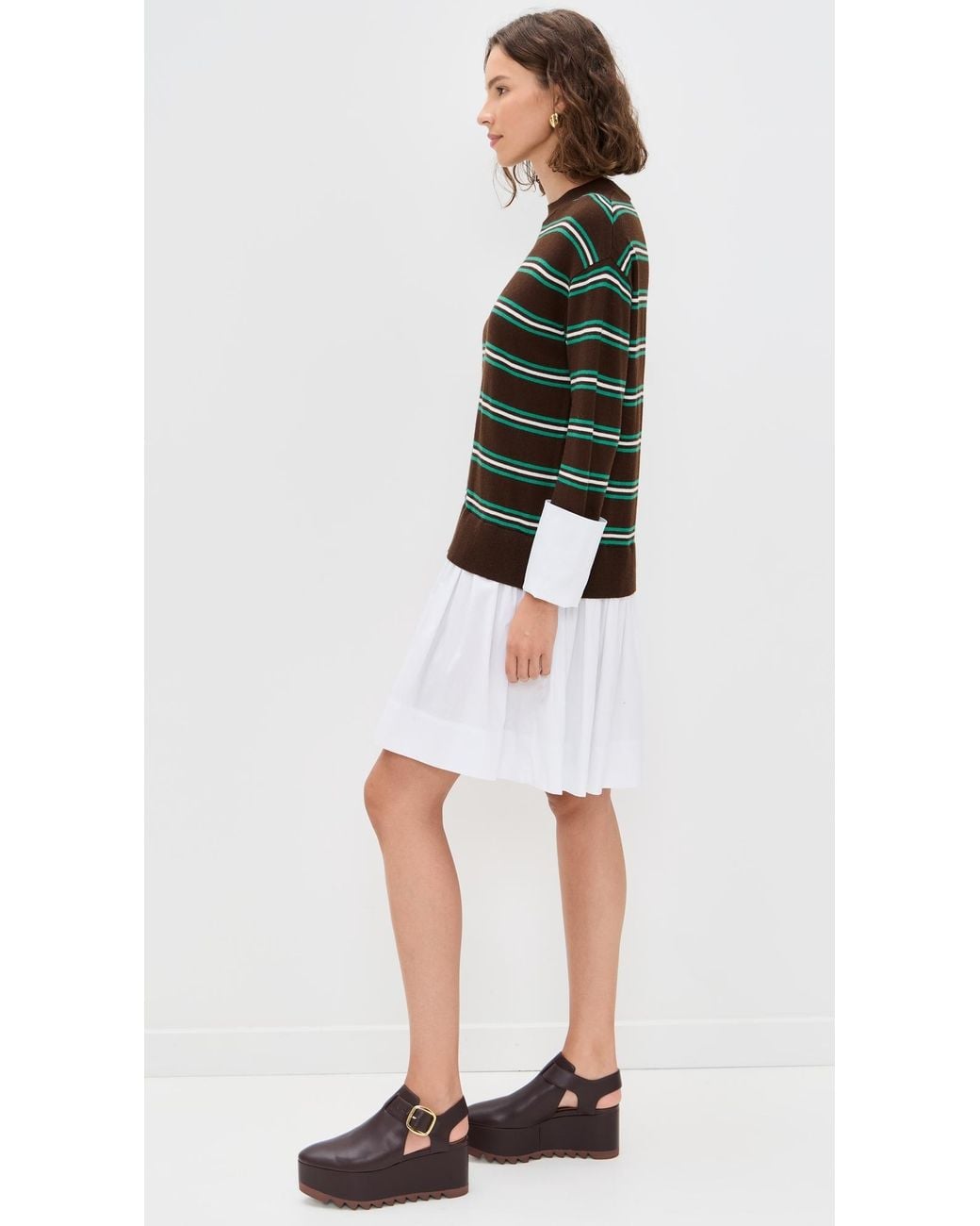 slim fit dress slacks SIMON MILLER Loch Poplin Button Up Top in Green Striped Combo – Chayse  Clothing main image 0