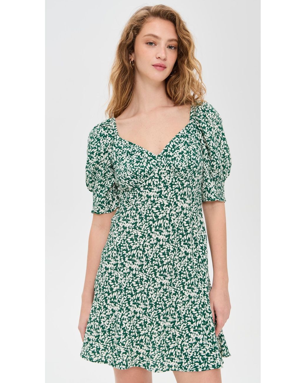 Madewell Crepe V Neck Printed Mini Dress in Green | Lyst
