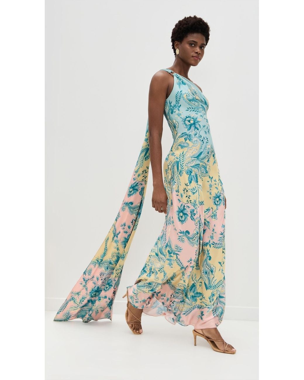 hemant & nandita kavi one-shoulder satin maxi dress HEMANT AND NANDITA One Shoulder Sash Dress in Coral