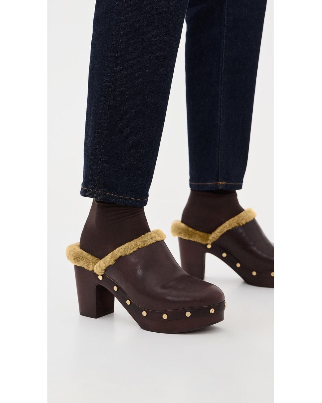Veronica Beard Brown Larken Shearling Clogs