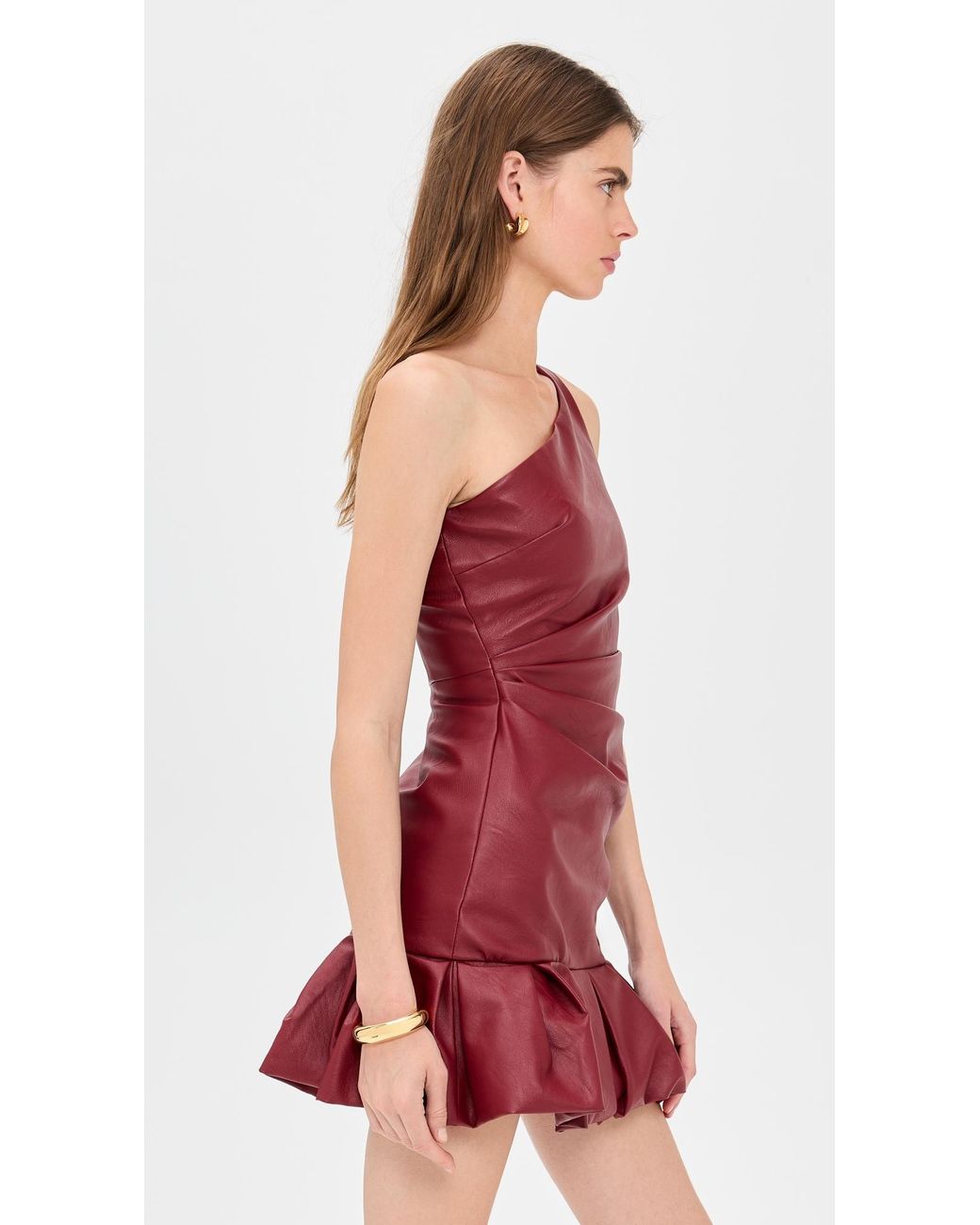 slim fit dress slacks Faux Leather Ruched Sleeves Midi Dress main image 1