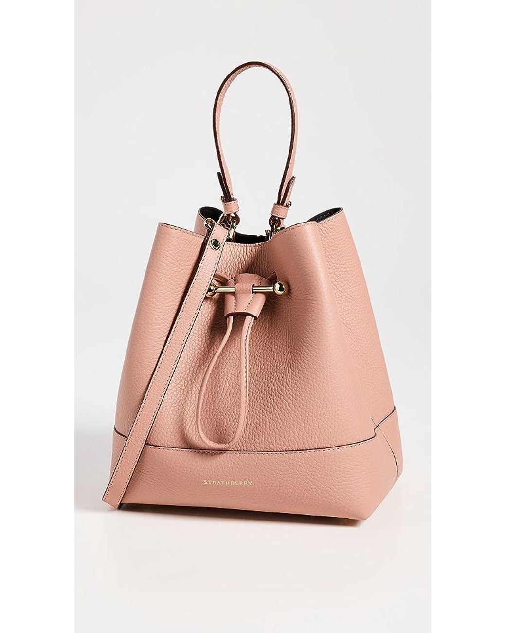 Strathberry Midi Lana Leather Bucket Bag in Brown