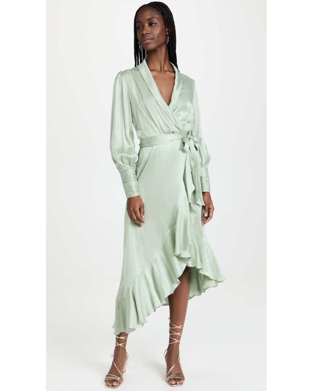 Zimmermann Silk Wrap Midi Dress in Green Lyst