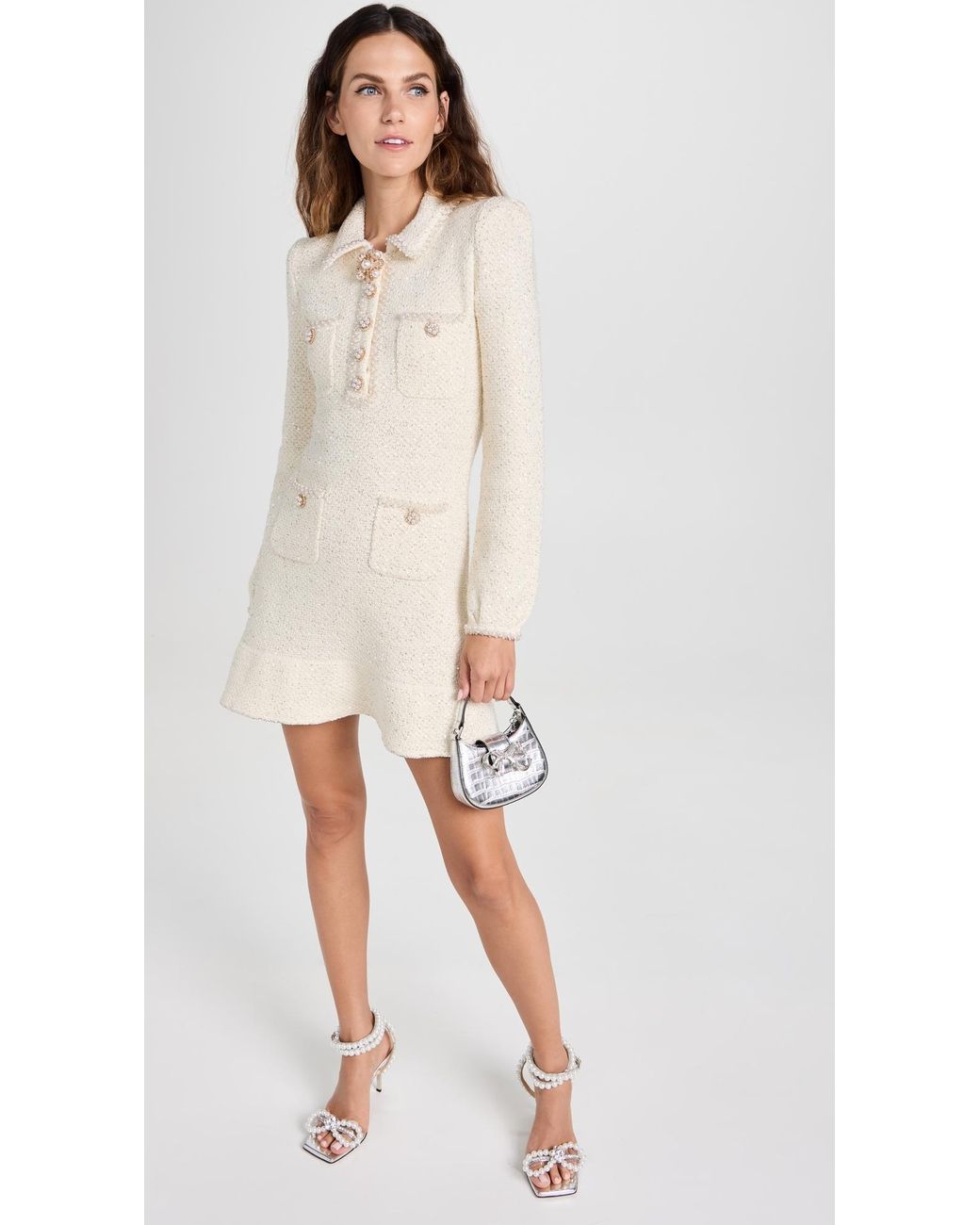 Self-Portrait Sef Portrait Cream Sequin Knit Pear Mini Dress