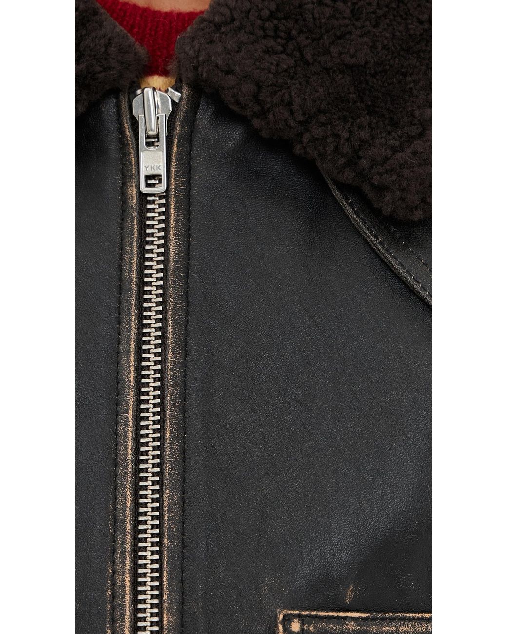 DUNST Shearling Collared Leather Jacket in Black | Lyst