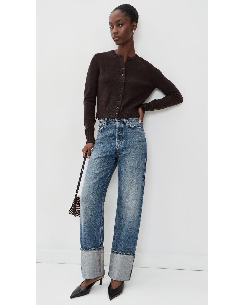Theory Black Crew Neck Button Down Cardigan
