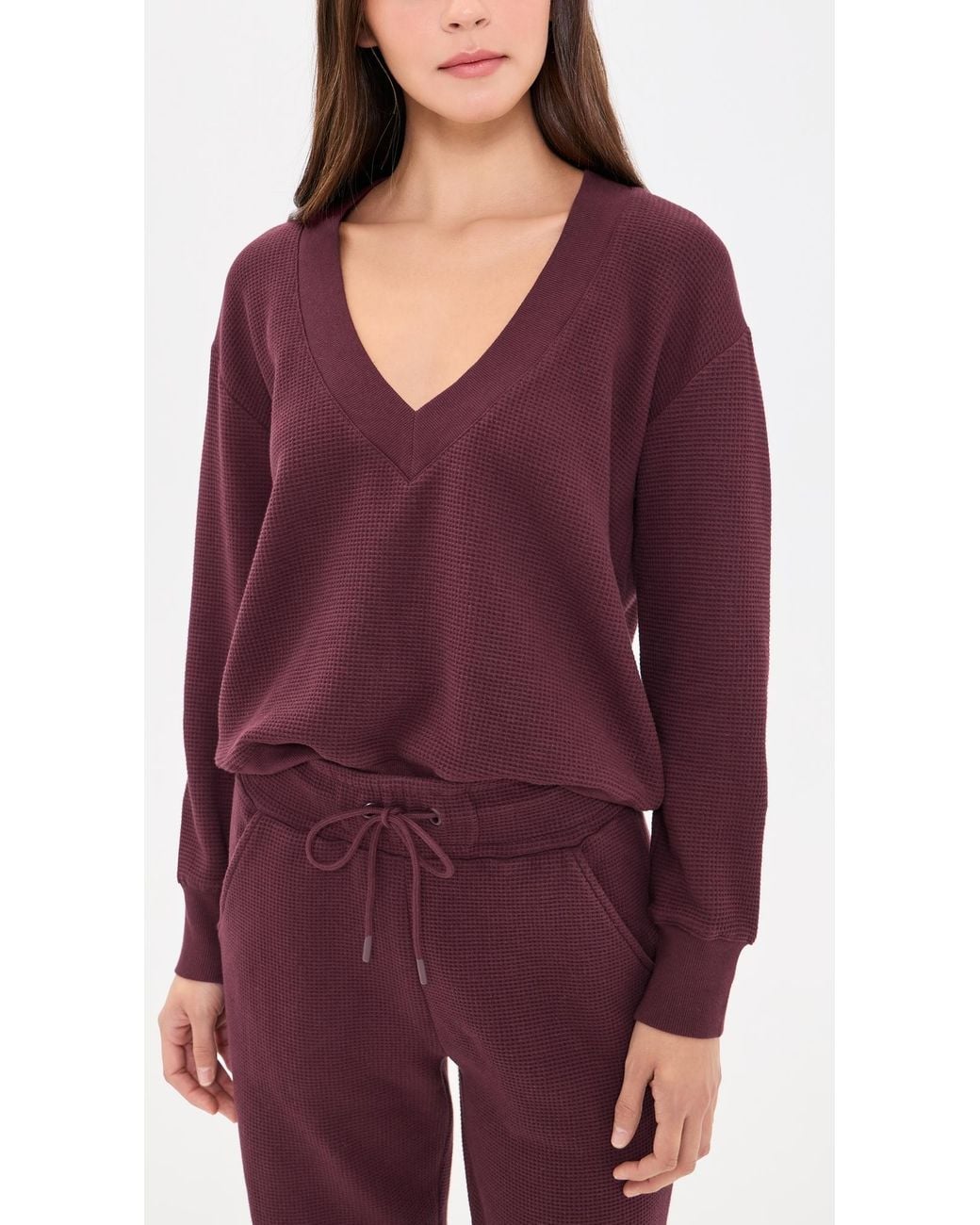NEGATIVE Purple Waffle Knit Deep V Pullover
