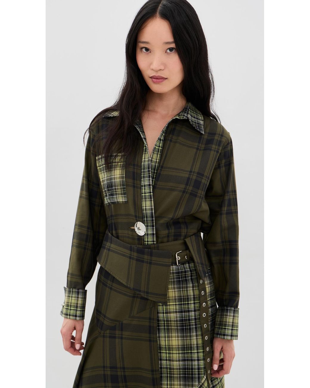 Marques'Almeida Black Plaid Overlapping Front Tailored Button Down Shirt
