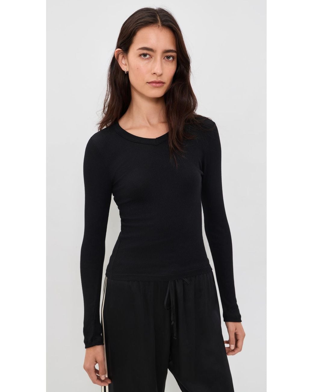PERFECTWHITETEE Black Bianca Micro Modal V Neck Tee