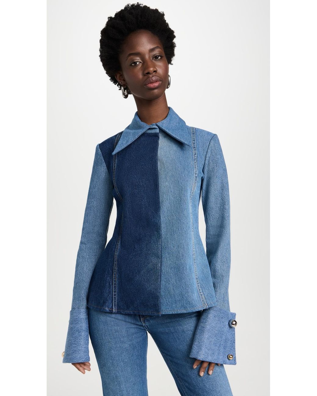awake mode denim dress A.W.A.K.E. MODE Panelled Upcycled-Denim Maxi Dress