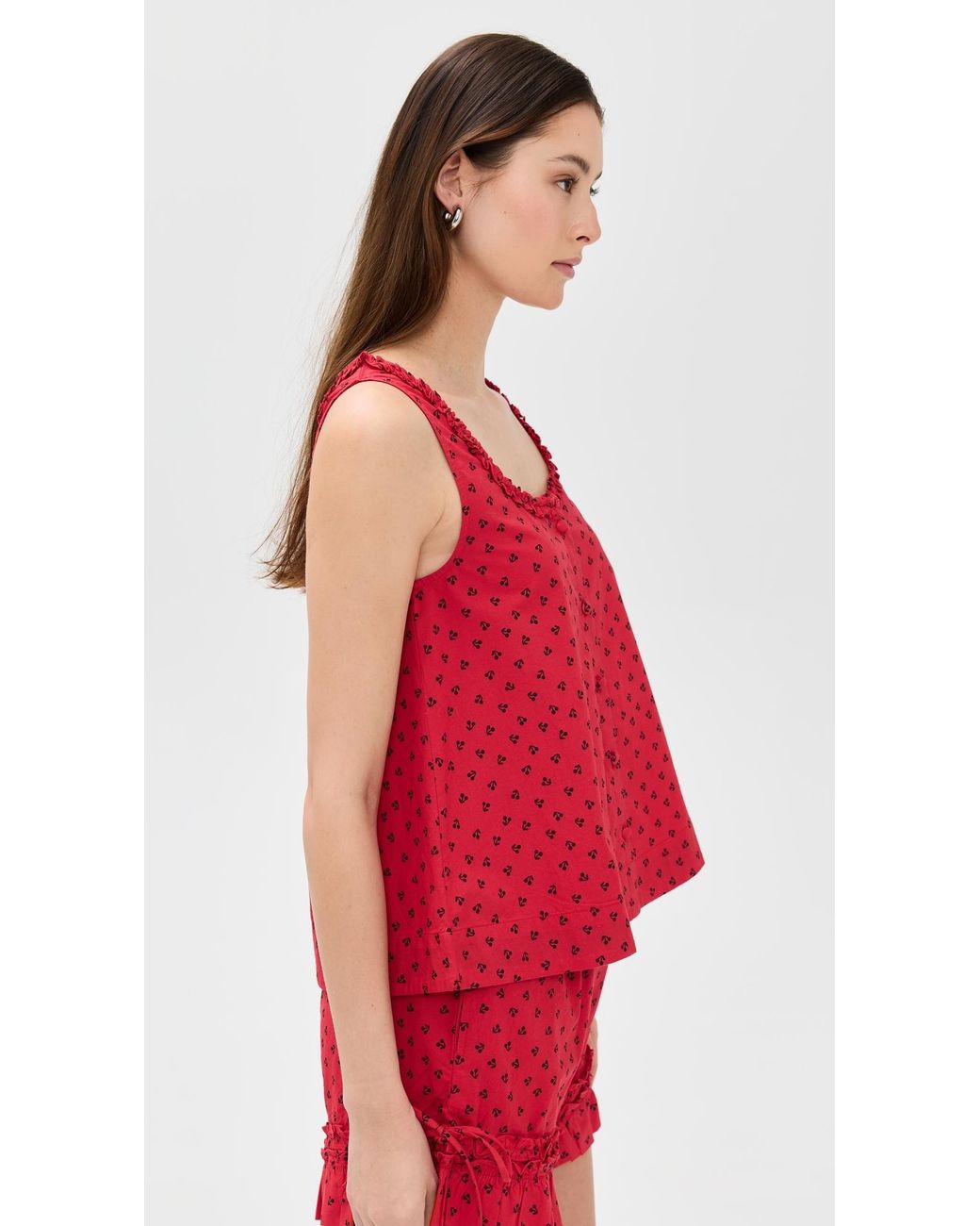 Red Neck Ruffles Damson Madder Mafalda Ruffle Neck Top in Red | Lyst