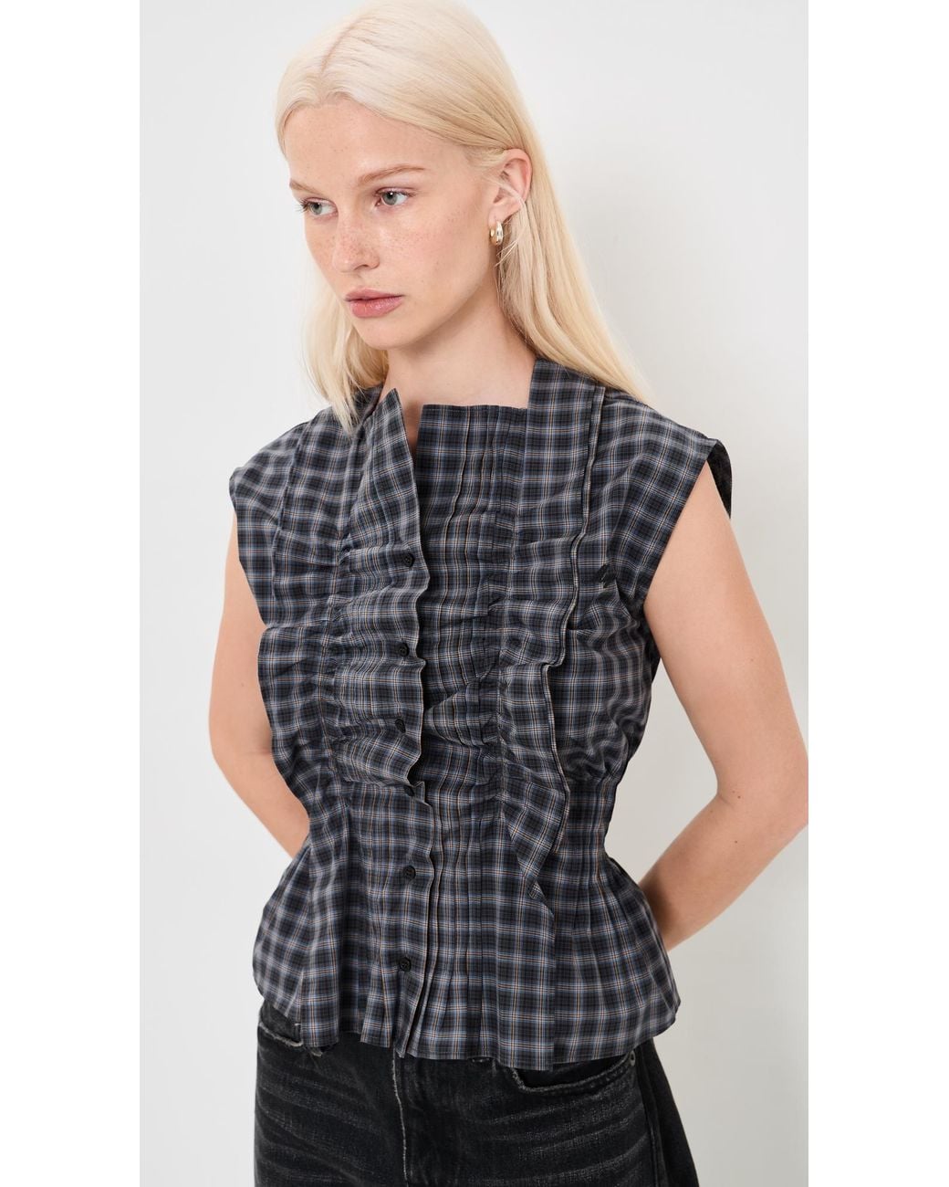 MSGM Black Plaid Blouse