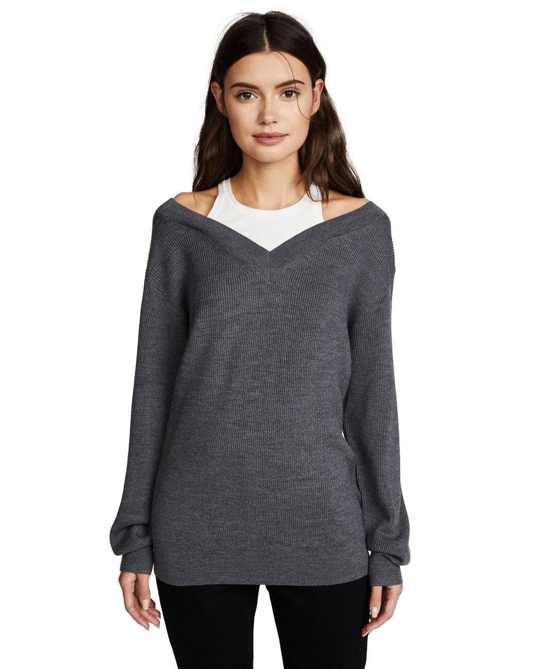 T ALEXANDER WANG オフショルダートップ Alexander Wang Crystal Halter Off-the-Shoulder Cotton Shirt