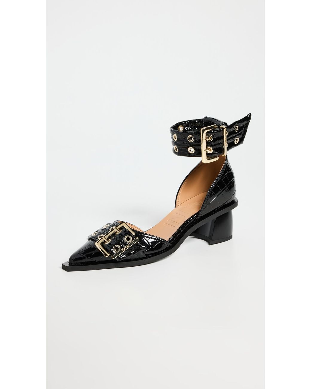 Ganni Chunky Buckle Open Cut Pumps in Black | Lyst