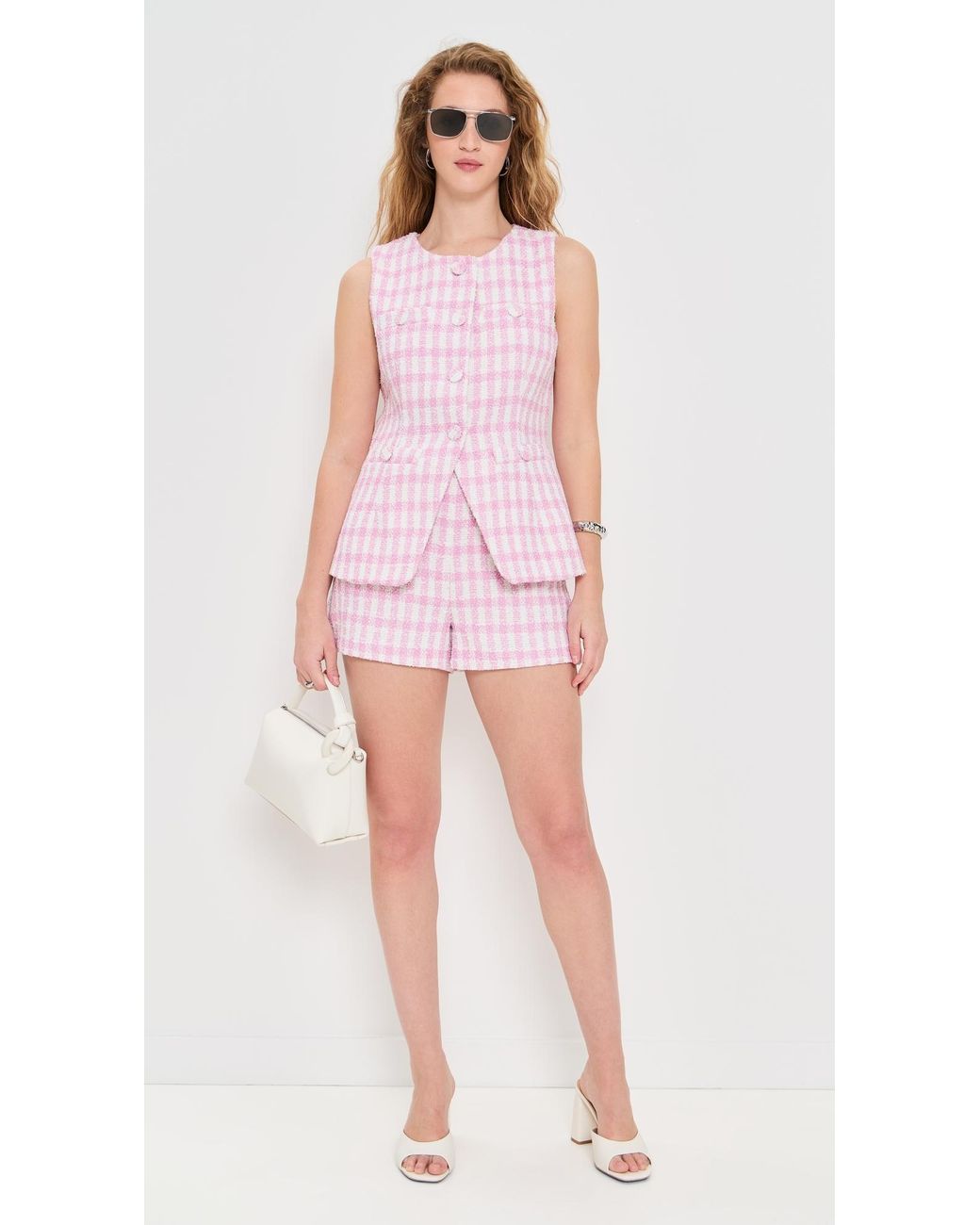 Endless Rose Pink Tweed Buttoned Shorts