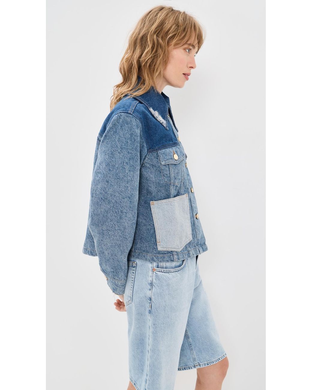 Ganni Blue Patchwork Denim Short Jacket