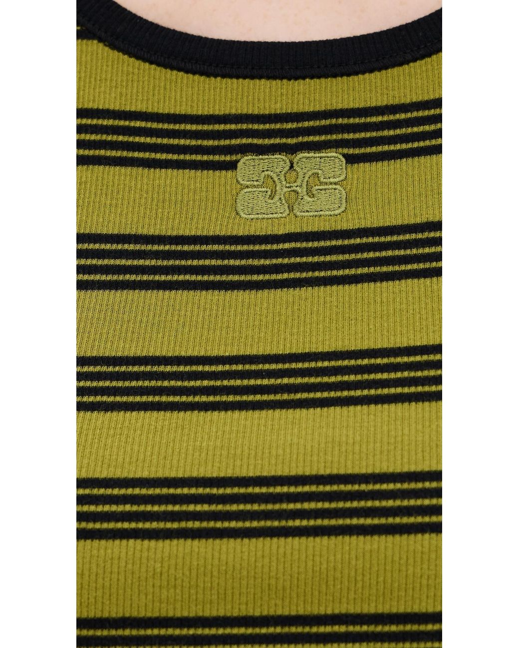 Ganni Striped Soft Cotton Rib Tank Top in Green | Lyst