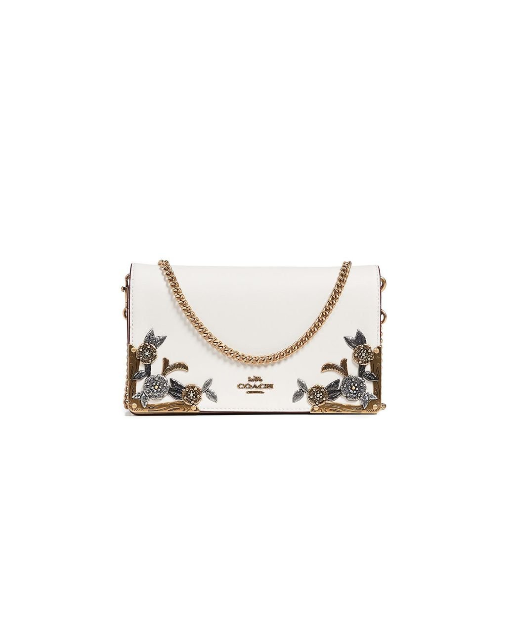 COACH Metal Tea Rose Fold Over Chain Clutch Lyst