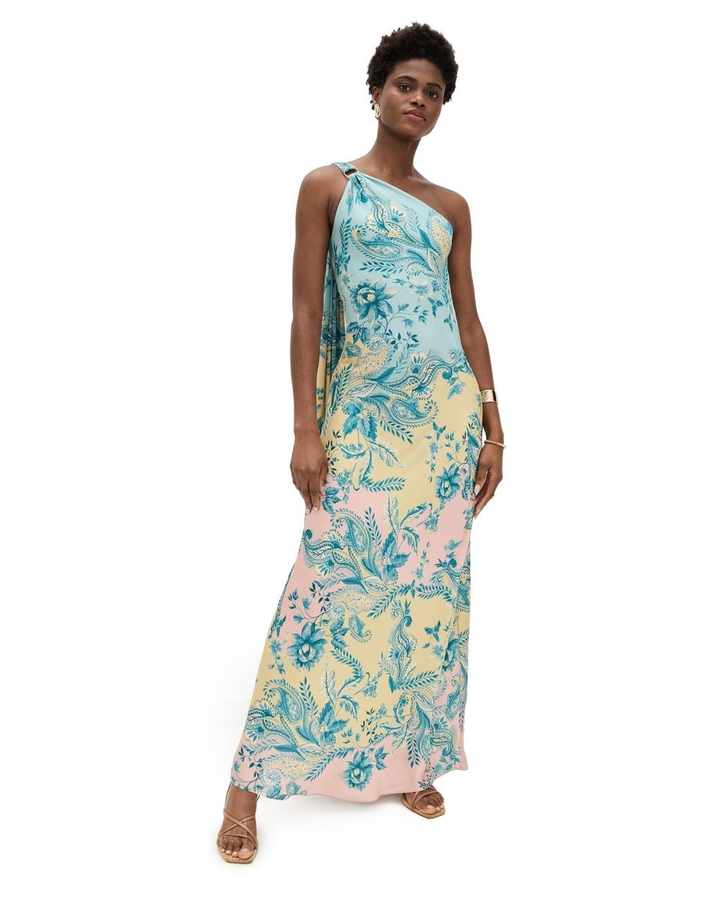 hemant & nandita kavi one shoulder satin maxi dress Hemant & Nandita Kavi One-Shoulder Satin Maxi Dress