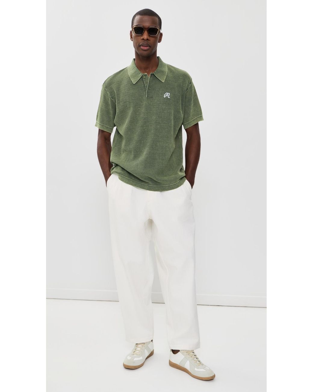 Malbon Green Brickwork Knit Polo for men