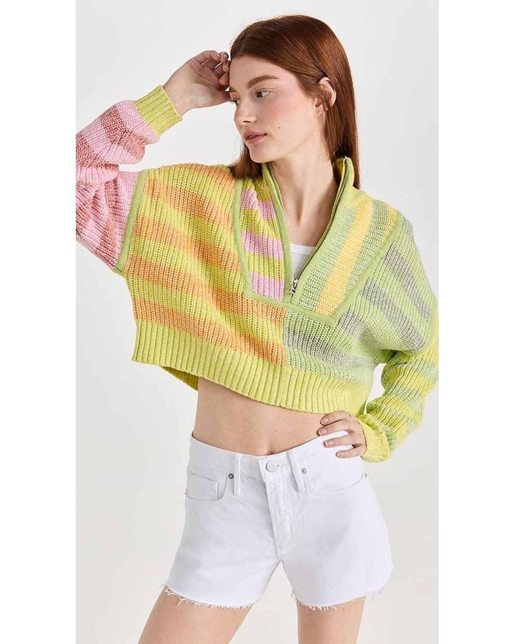 STAUD Cropped Hampton Sweater in Yellow | Lyst