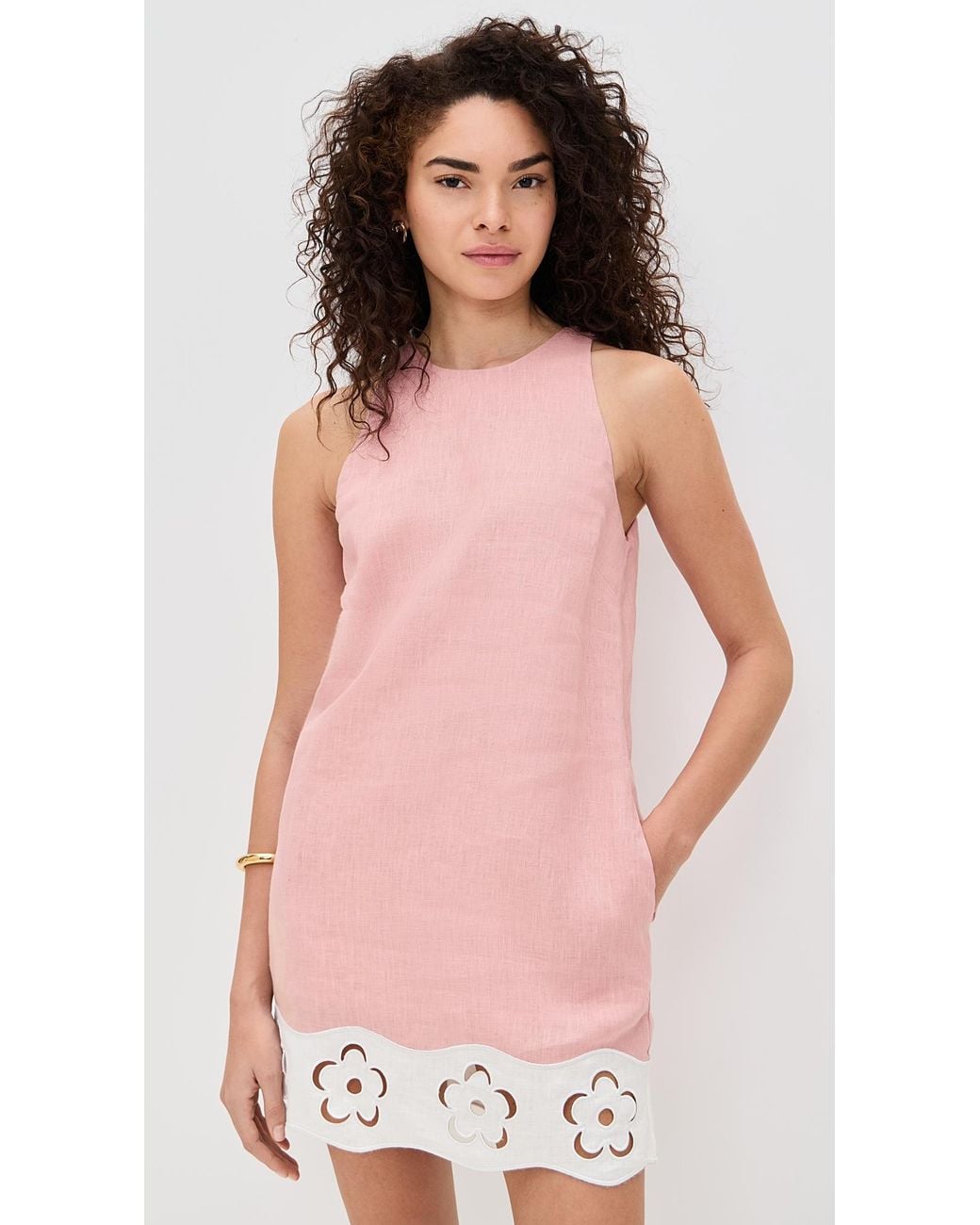 STAUD Mika Linen Dress in Pink | Lyst