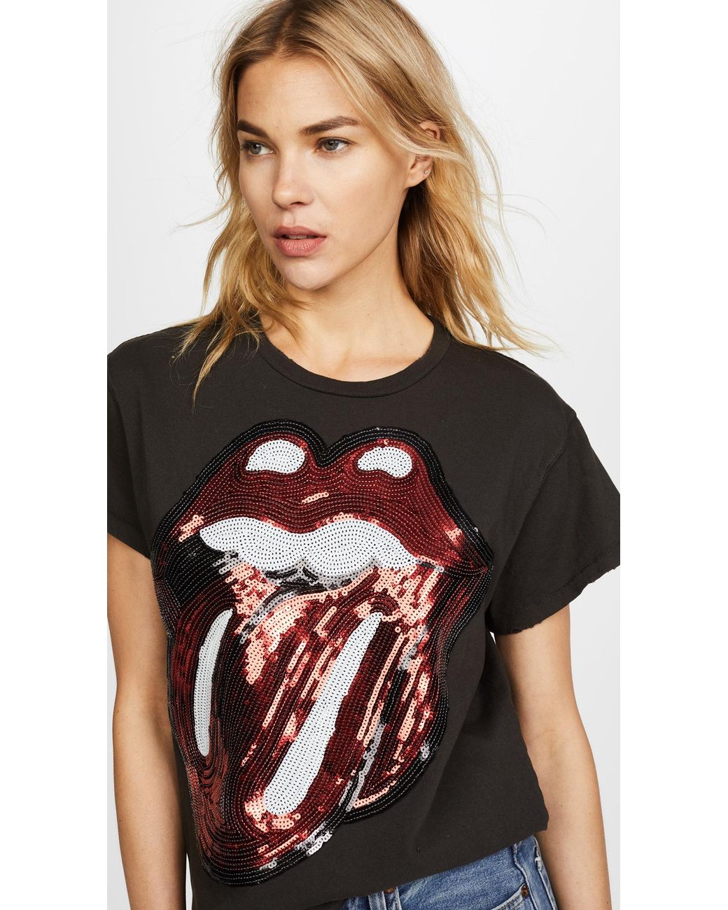 MadeWorn Rolling Stones Sequins Tee in Black Lyst