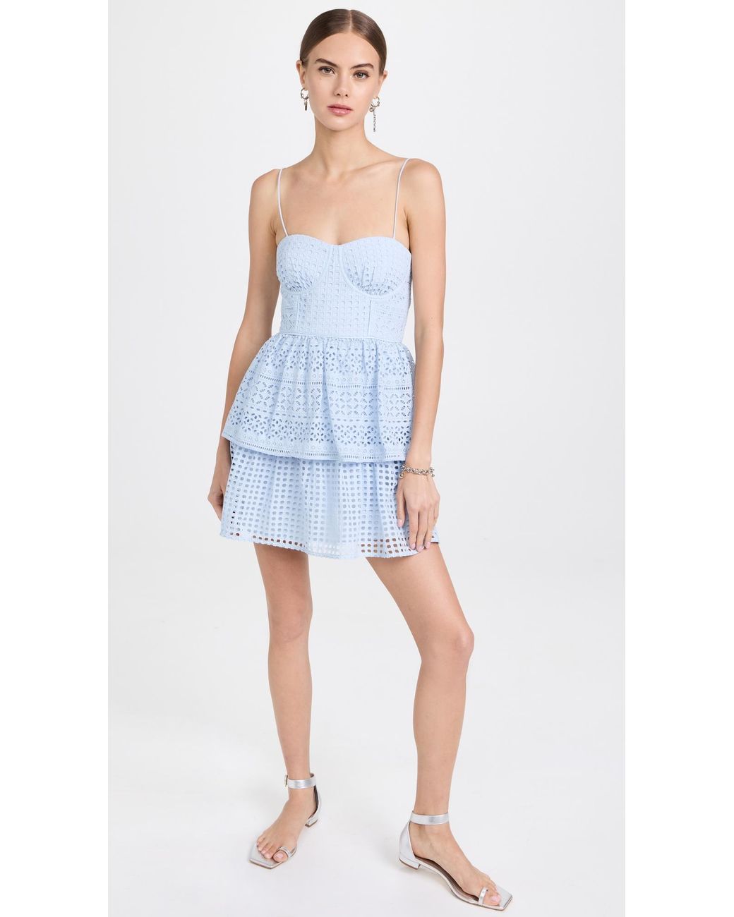 Self-Portrait Broderie Anglaise Mini Dress in Blue | Lyst