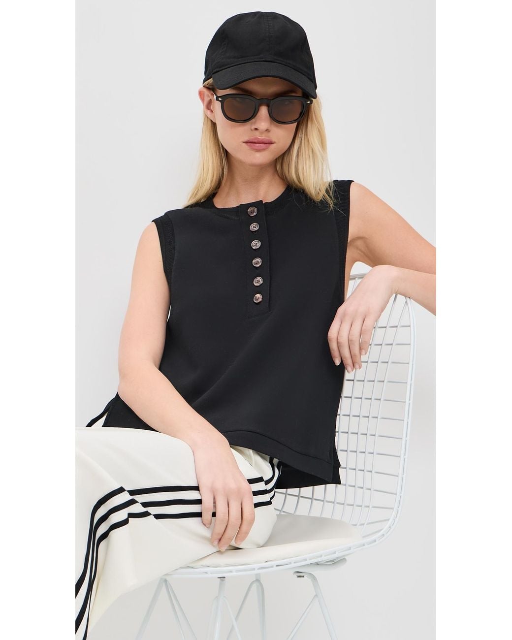 Varley Black Marla Button Placket Tank