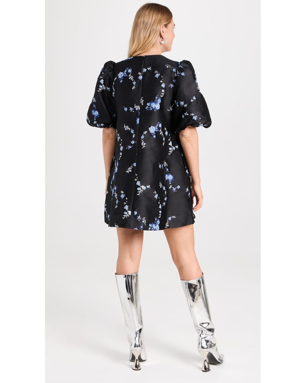 Ganni 3d Jacquard A-shaped Zip Mini Dress in Black | Lyst