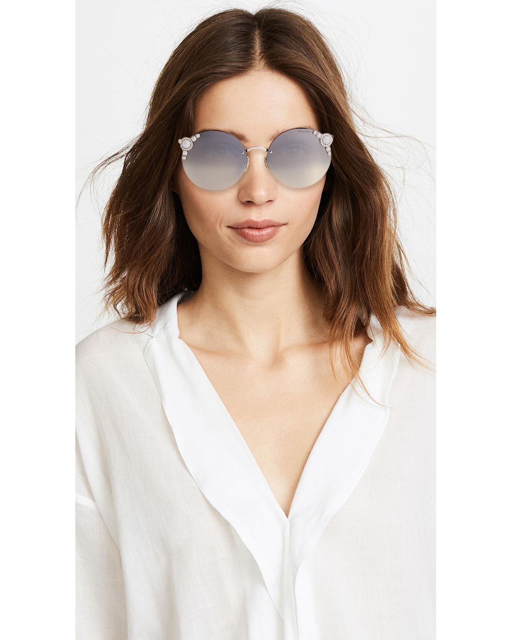 Miu Miu Round Imitation Pearl Sunglasses in Metallic | Lyst