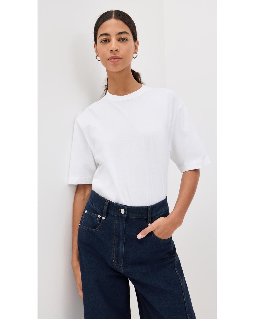 Tibi White Program Mock Neck T-Shirt