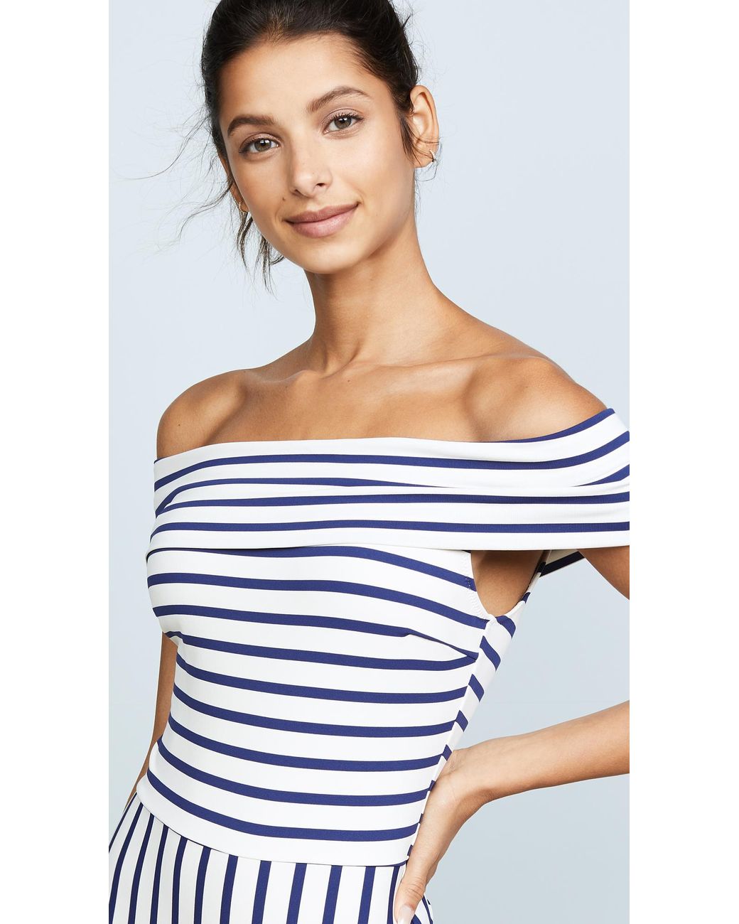 Solid & Striped The Vera Off Shoulder One Piece Swimsuit in Blue | Lyst
