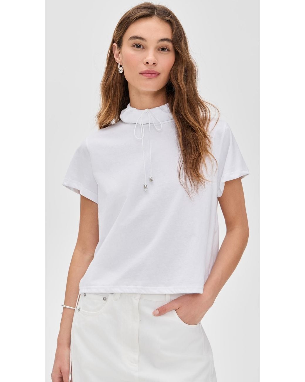 Simonett White High Neck Drawstring Tee