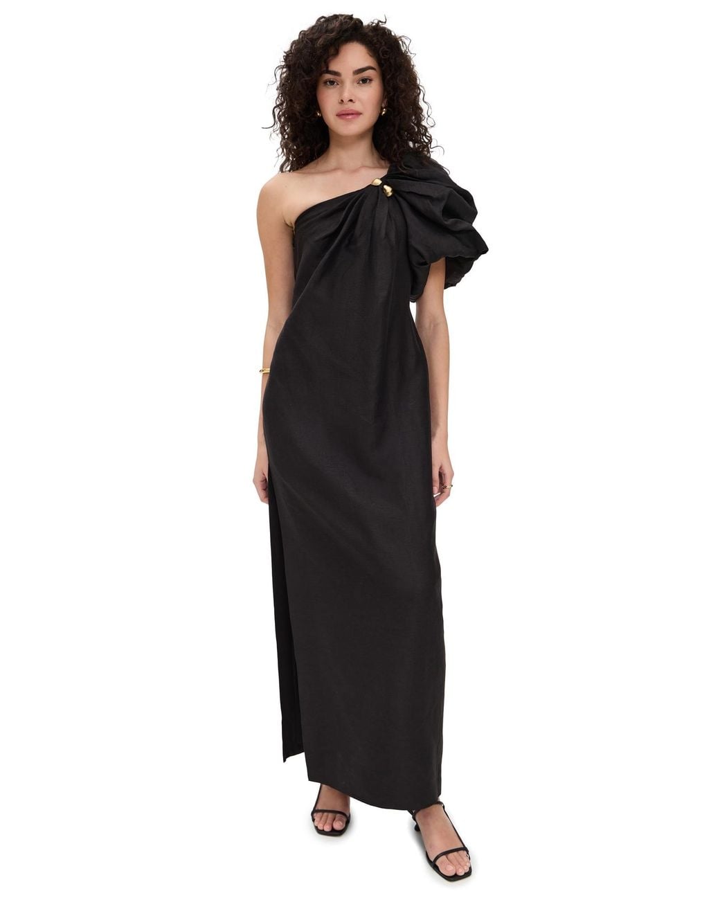 knee length dresses for ladies Aje Cira Midi Dress Size 10 Black One Shoulder