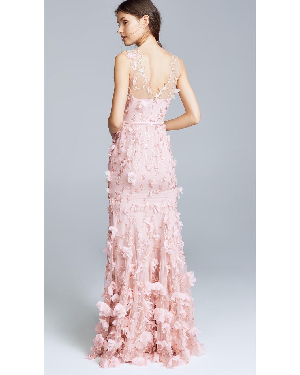 Marchesa notte Embroidered Gown With 3d Flowers in Pink | Lyst