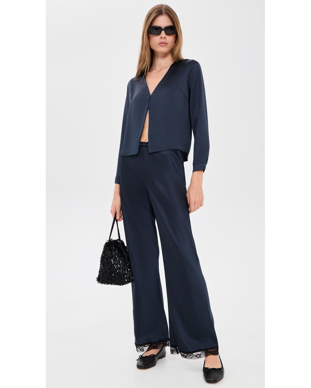 Asher Blue Val Satin Blouse
